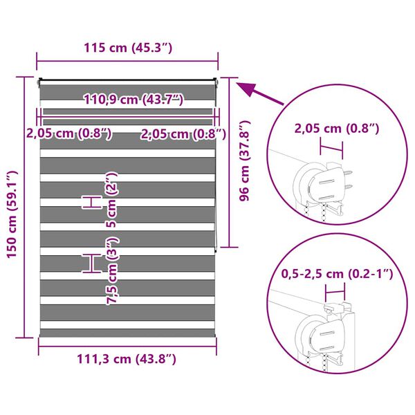 vidaXL Ζέβρα τυφλή Μαύρο Πλάτος υφάσματος 110,9 εκ. Πολυεστέρας