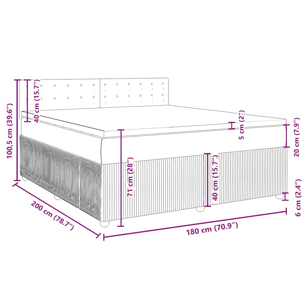 vidaXL Κρεβάτι Boxspring με Στρώμα Κρεμ 180x200 εκ. Υφασμάτινο