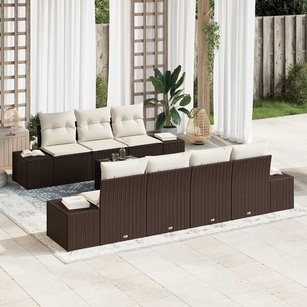 vidaXL Σετ Καναπέ Κήπου 8 pcs Καφέ Πολυ ράταν