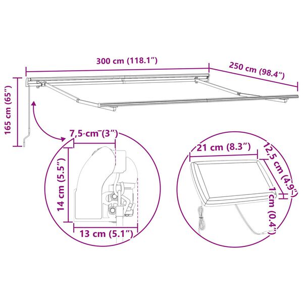 vidaXL Μηχανισμός Ανασυρόμενης Τέντας με LED Μπεζ 300x250 εκ