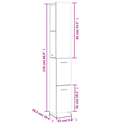 vidaXL Ντουλάπι Μπάνιου Γυαλιστερό Λευκό 25x26,5x170 εκ. Επεξεργ. Ξύλο