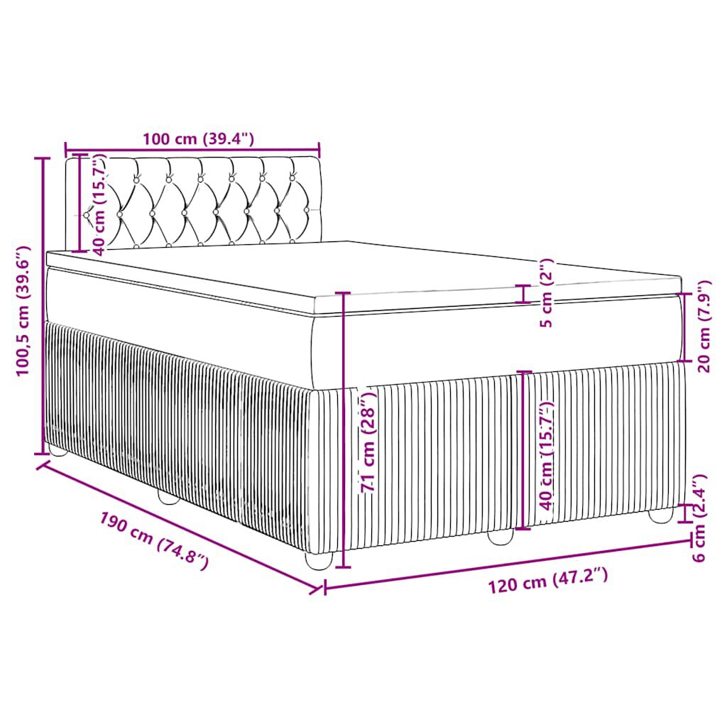 vidaXL Κρεβάτι Boxspring με Στρώμα Μπλε 120x190 εκ. Βελούδινο