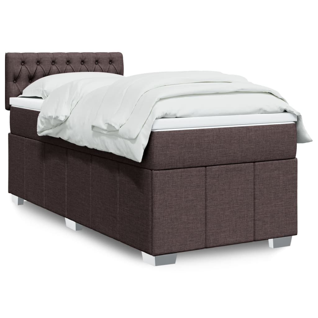 vidaXL Κρεβάτι Boxspring με Στρώμα Σκούρο Καφέ 90x200 εκ. Υφασμάτινο