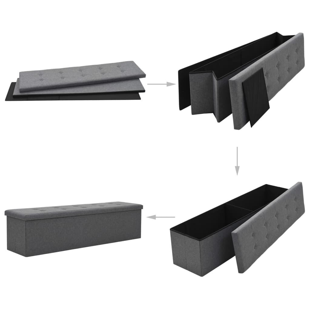 vidaXL Πάγκος Αποθήκευσης Σκούρο Γκρι 150 x 38 x 38 εκ. Συνθετικό Λινό