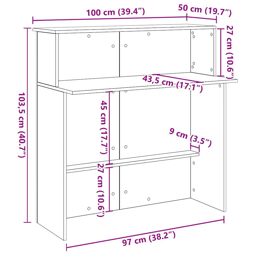 vidaXL Γραφείο υποδοχής Μαύρο 100x50x103,5 cm Κατασκευασμένο ξύλο