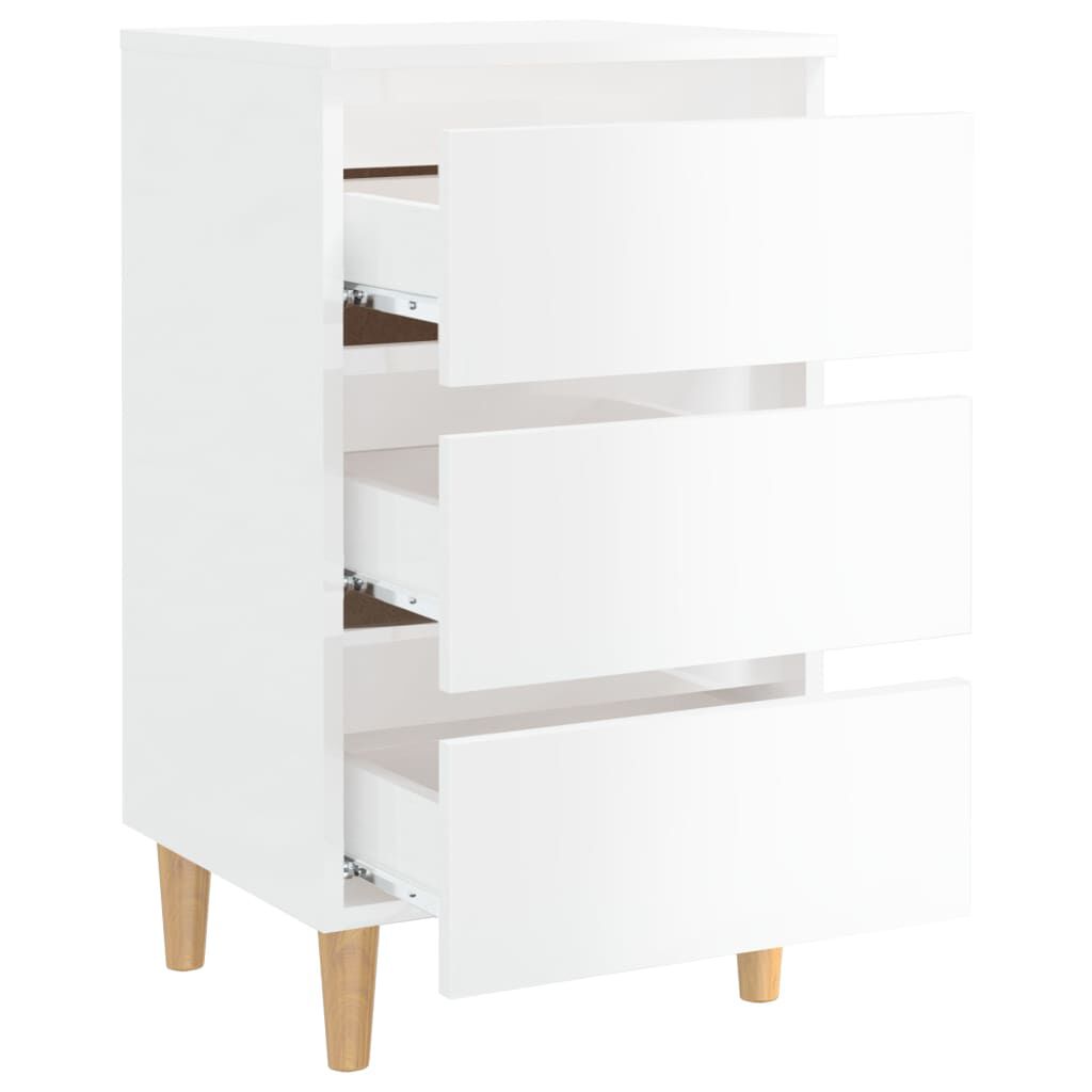vidaXL Κομοδίνα 2 τεμ. Γυαλ. Λευκό 40 x 35 x 69 εκ. με Ξύλινα Πόδια