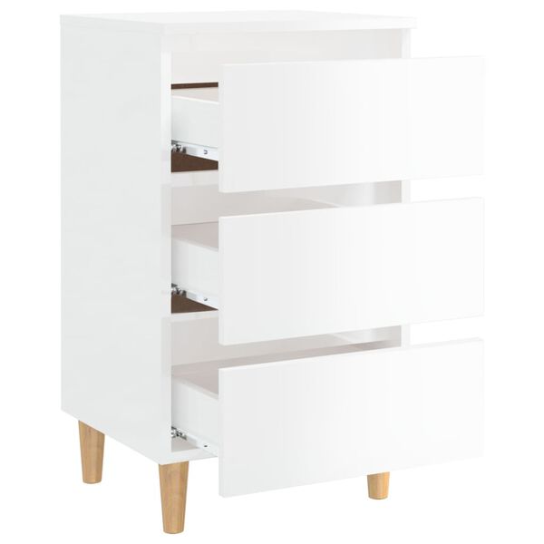 vidaXL Κομοδίνα 2 τεμ. Γυαλ. Λευκό 40 x 35 x 69 εκ. με Ξύλινα Πόδια