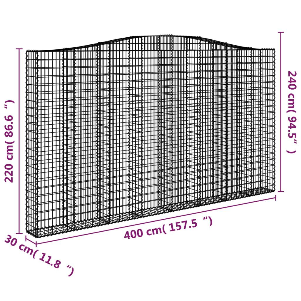 vidaXL Συρματοκιβώτια Τοξωτά 2 τεμ. 400x30x220/240 εκ. Γαλβαν. Ατσάλι