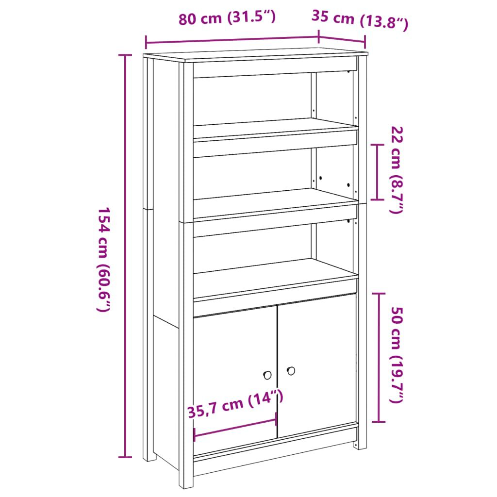 vidaXL Ντουλάπι Ψηλό Γκρι 80x35x154 εκ. από Μασίφ Ξύλο Πεύκου
