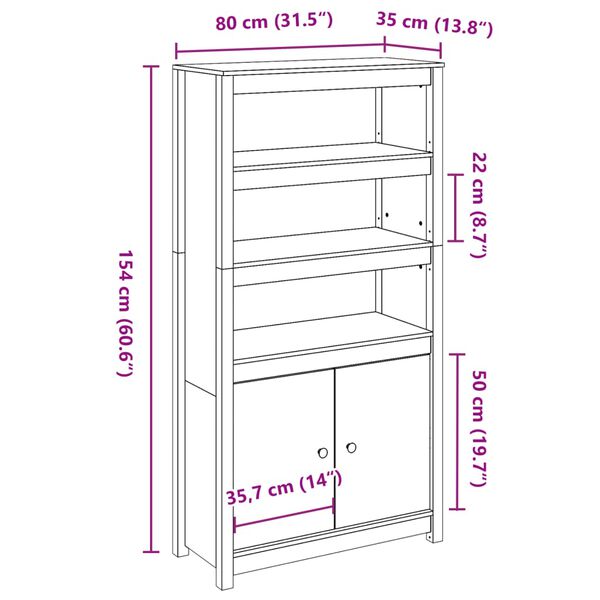 vidaXL Ντουλάπι Ψηλό Γκρι 80x35x154 εκ. από Μασίφ Ξύλο Πεύκου