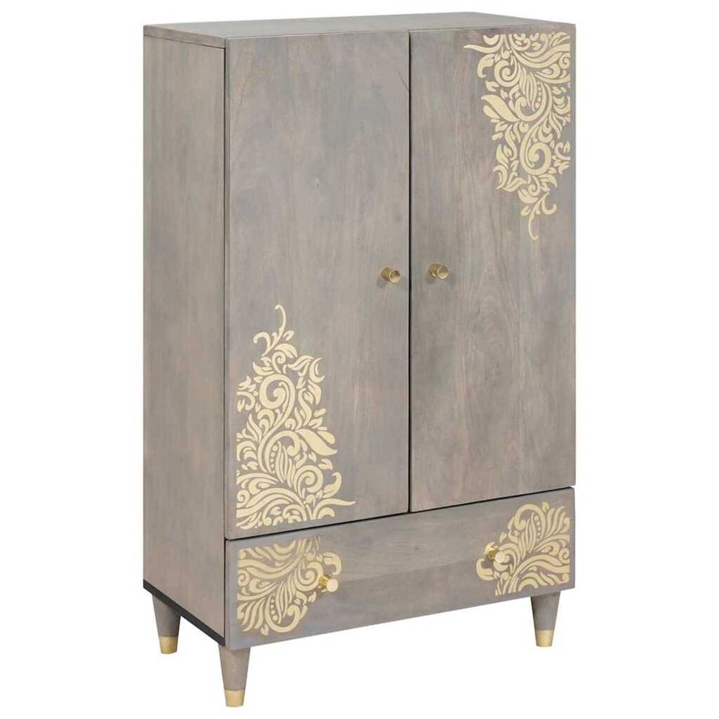vidaXL Highboard Γκρι και Χρυσό 60 x 33.5 x 100 εκ. Μασίφ ξύλο μάνγκο