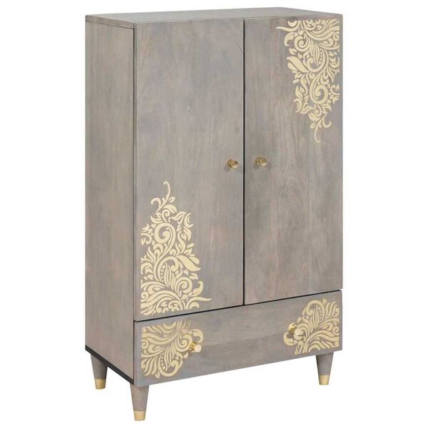 vidaXL Highboard Γκρι και Χρυσό 60 x 33.5 x 100 εκ. Μασίφ ξύλο μάνγκο