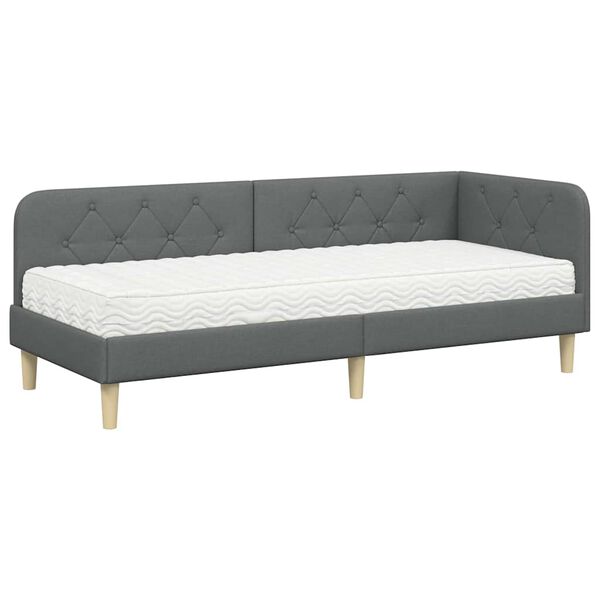 vidaXL Κρεβάτι Γωνίας με στρώμα Σκούρο Γκρι 80 x 200 cm ύφασμα