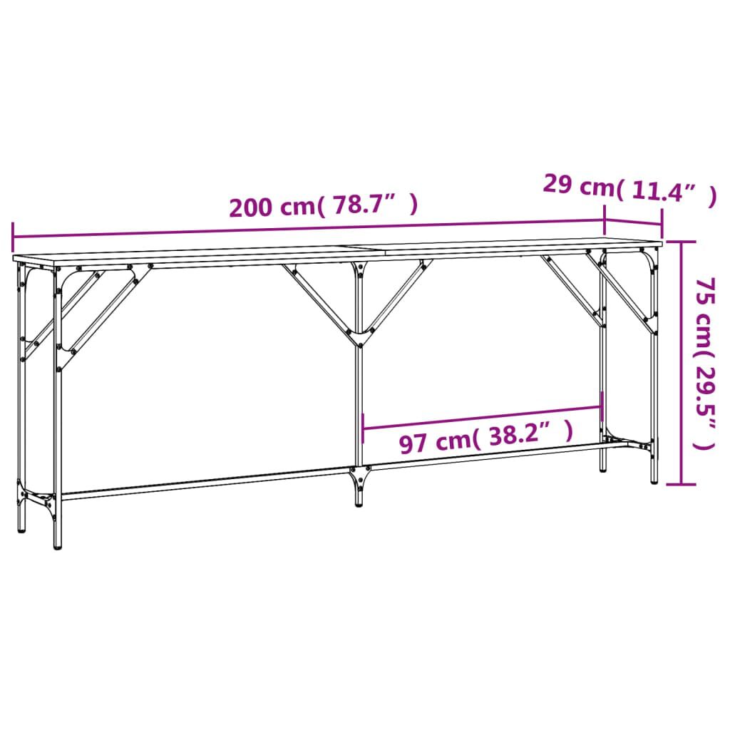 vidaXL Τραπέζι Κονσόλα Καφέ Δρυς 200x29x75 εκ. Επεξεργασμένο Ξύλο
