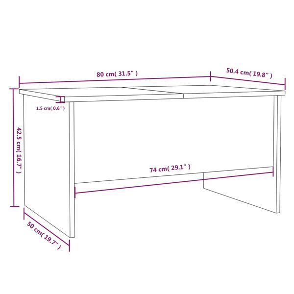 vidaXL Τραπεζάκι Σαλονιού Γκρι Σκυρ. 80x50x42,5 εκ. Επεξεργ. Ξύλο
