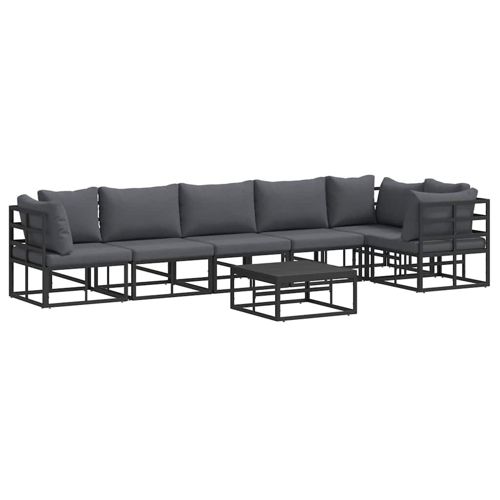 vidaXL Σετ Καναπέ Κήπου με μαξιλάρι 7 pcs Μαύρο Αλουμίνιο