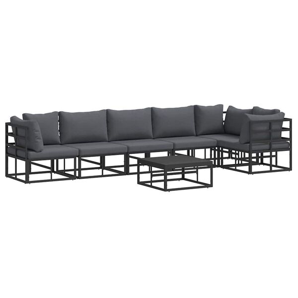 vidaXL Σετ Καναπέ Κήπου με μαξιλάρι 7 pcs Μαύρο Αλουμίνιο