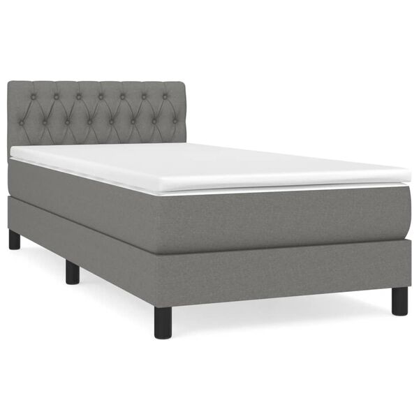 vidaXL Κρεβάτι Boxspring με Στρώμα Σκούρο Γκρι 90x190 εκ. Υφασμάτινο
