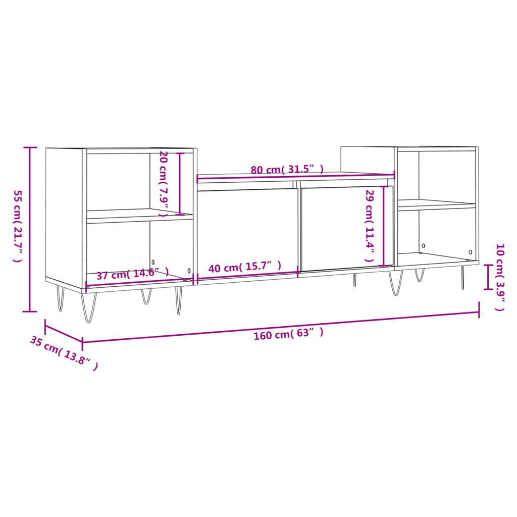 vidaXL Έπιπλο Τηλεόρασης Γυαλ. Λευκό 160x35x55 εκ. Επεξεργασμένο Ξύλο