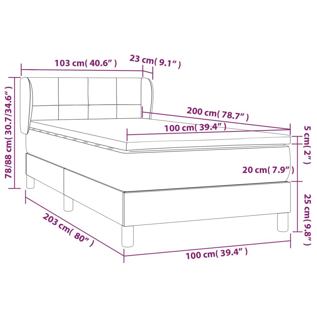 vidaXL Κρεβάτι Boxspring με Στρώμα Μαύρο 100 x 200 εκ. Υφασμάτινο