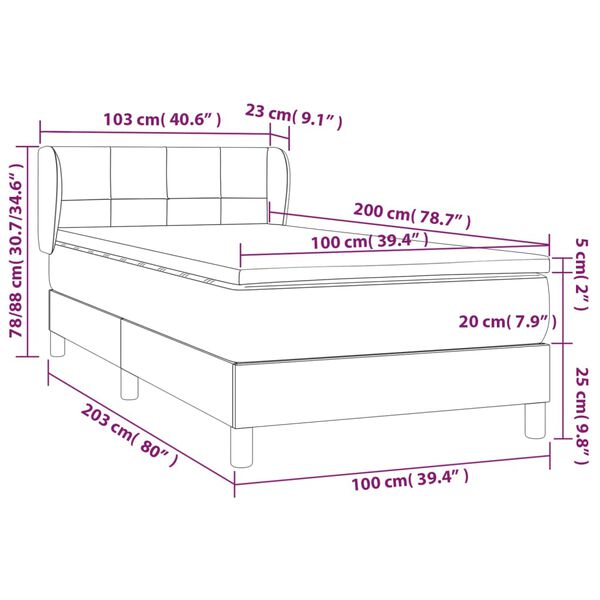 vidaXL Κρεβάτι Boxspring με Στρώμα Μαύρο 100 x 200 εκ. Υφασμάτινο