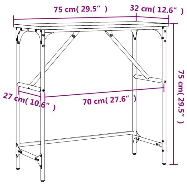 vidaXL Τραπέζι Κονσόλα Μαύρο 75 x 32 x 75 εκ. από Επεξεργ. Ξύλο