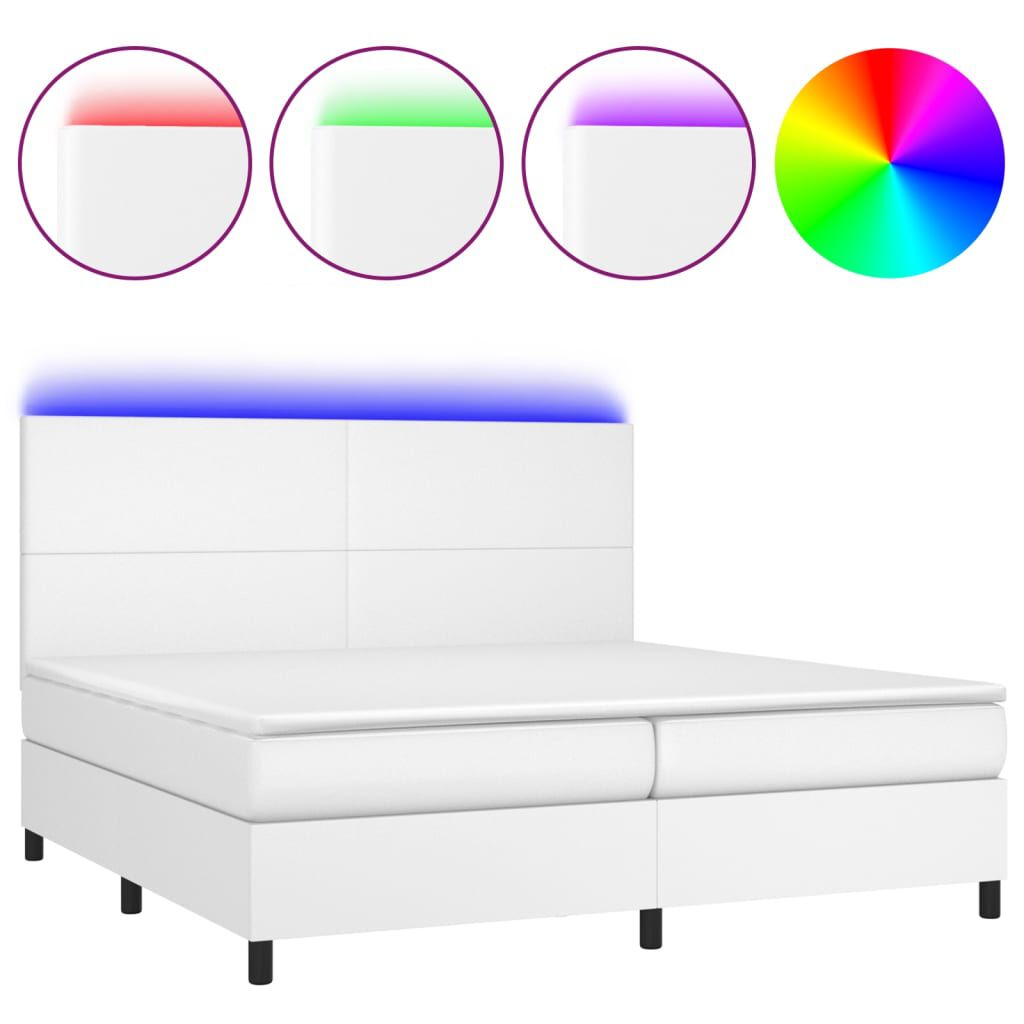 vidaXL Κρεβάτι Boxspring με Στρώμα & LED Λευκό 200x200 εκ. Συνθ. Δέρμα