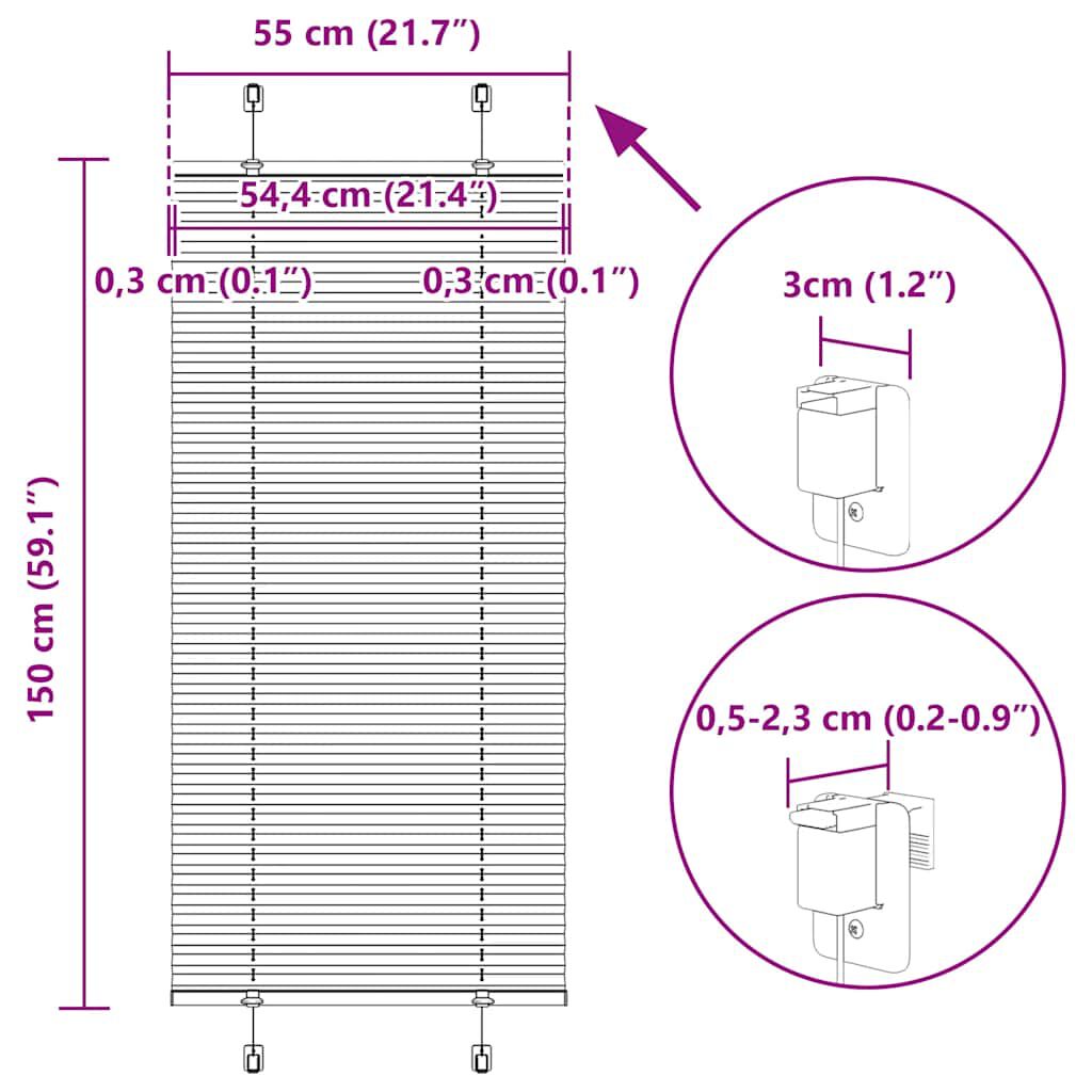 vidaXL Πλισέ περσίδα Λευκό 55x150 cm Πλάτος υφάσματος 54,4 cm