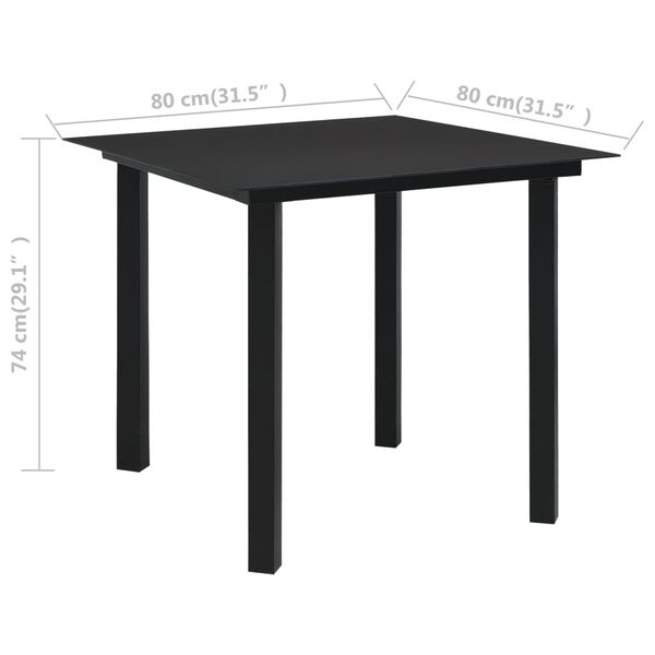 vidaXL Τραπεζαρία Κήπου Μαύρη 80 x 80 x 74 εκ. από Ατσάλι / Γυαλί
