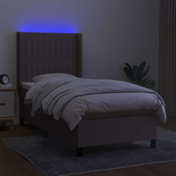 vidaXL &Kappa;&rho;&epsilon;&beta;ά&tau;&iota; Boxspring &mu;&epsilon; &Sigma;&tau;&rho;ώ&mu;&alpha; & LED Taupe 80x200 &epsilon;&kappa;. &Upsilon;&phi;&alpha;&sigma;&mu;ά&tau;&iota;&nu;&omicron;