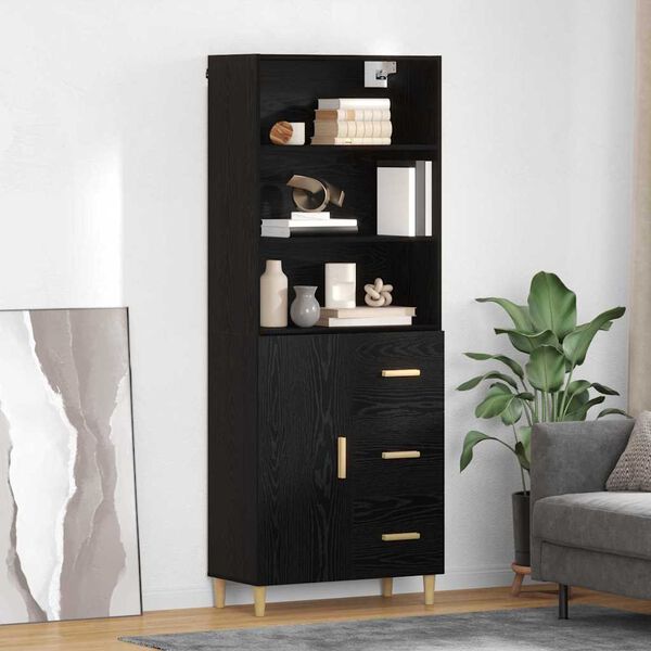 vidaXL Highboard &Mu;&alpha;ύ&rho;&eta; &Omicron;&xi;&upsilon;ά 69,5 x 34 x 180 &epsilon;&kappa;. &Epsilon;&pi;&epsilon;&xi;&epsilon;&rho;&gamma;&alpha;&sigma;&mu;έ&nu;&omicron; &xi;ύ&lambda;&omicron;