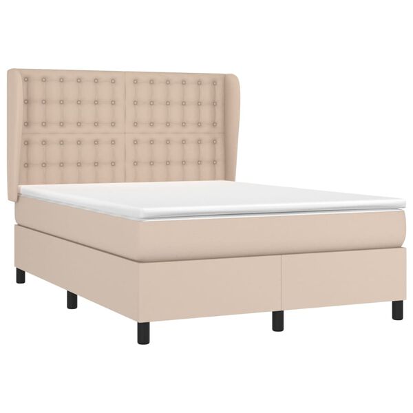 vidaXL Κρεβάτι Boxspring με Στρώμα Καπουτσίνο 140x200εκ.από Συνθ.Δέρμα