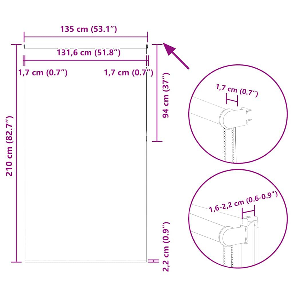 vidaXL Roller Blind Blackout γκρί 135x210 cm Πλάτος υφάσματος 131,6cm