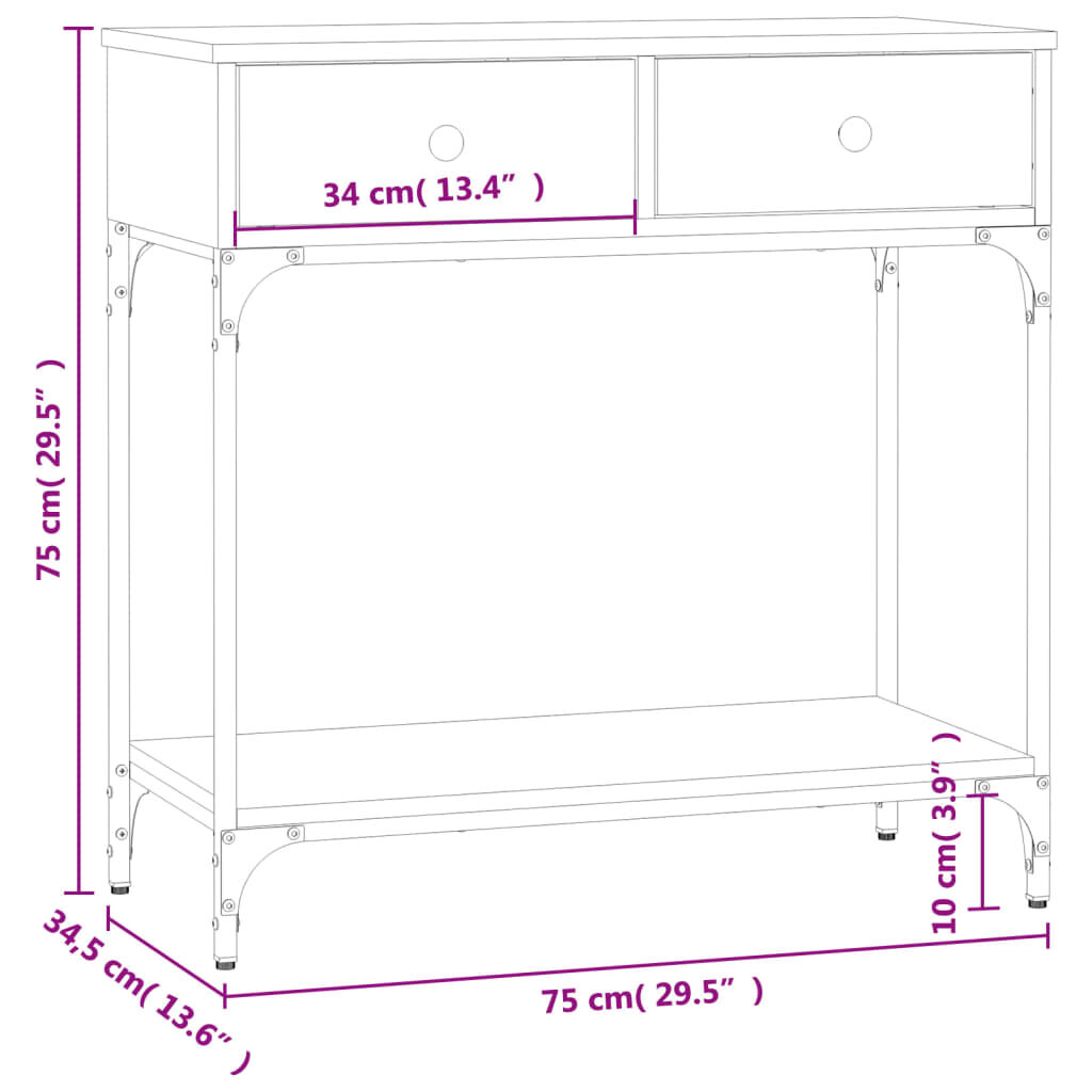 vidaXL Τραπέζι Κονσόλα Sonoma Δρυς 75x34,5x75 εκ. Επεξεργασμένο Ξύλο