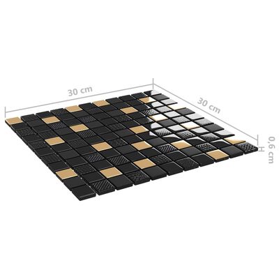 vidaXL Μωσαϊκά Πλακάκια 11 τεμ. Μαύρα / Χρυσά 30 x 30 εκ. Γυάλινα