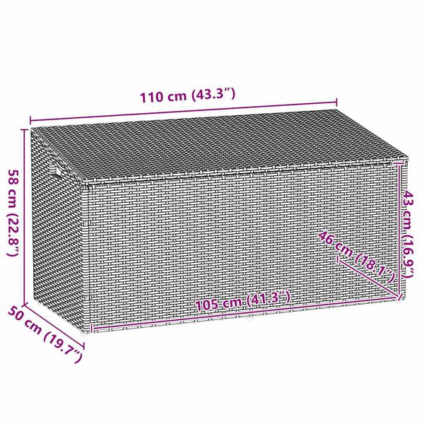 vidaXL κουτί αποθήκευσης κήπου γκρι 110x50x58 cm Poly Rattan