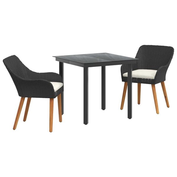 vidaXL Σέτ φαγητού για κήπο με μαξιλάρι 3 pcs Μαύρο συνθετικό ρατάν