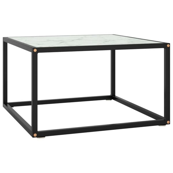 vidaXL Τραπεζάκι Σαλονιού Μαύρο 60x60x35 εκ. Λευκό Γυαλί Όψη Μαρμάρου