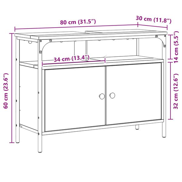 vidaXL Νιπτήρας Μπάνιου Καμπίνα Σονομά Οξιά 80x30x60 εκ Επεξεργασμένο Ξύλο