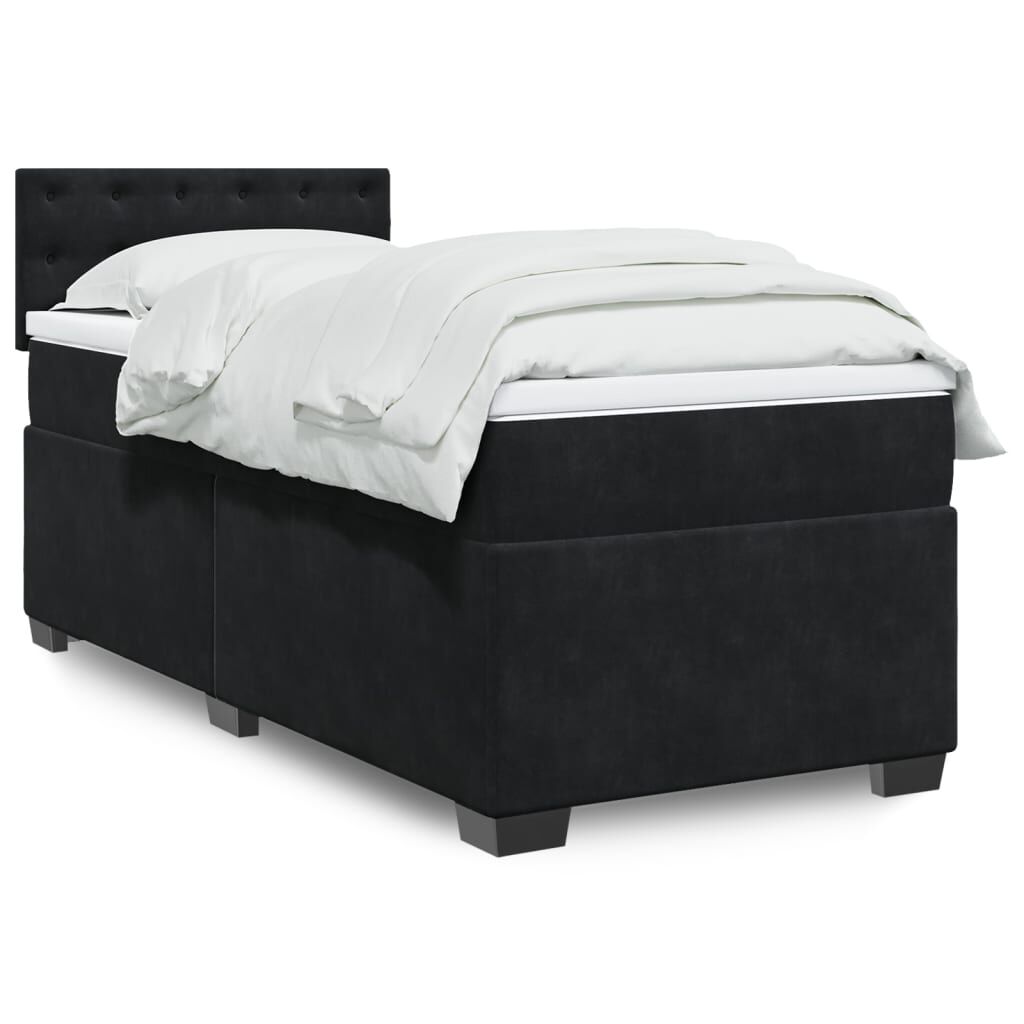 vidaXL Κρεβάτι Boxspring με Στρώμα Μαύρο 100x200 εκ. Βελούδινο