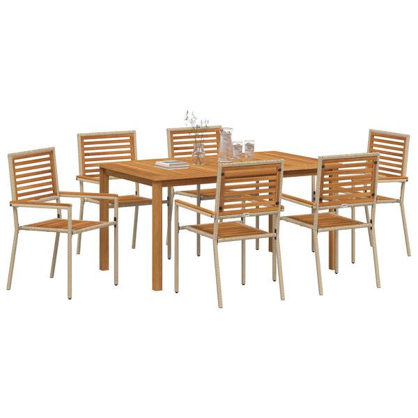 vidaXL Σέτ φαγητού για κήπο 7 pcs Μπεζ Πολυ ράταν