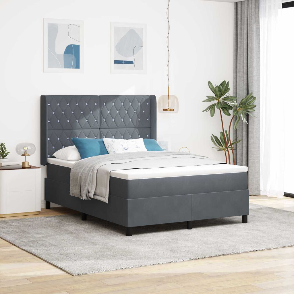 Κρεβάτι Box Spring με Στρώμα & LED Γκρι 140x190 εκ Βελούδινο