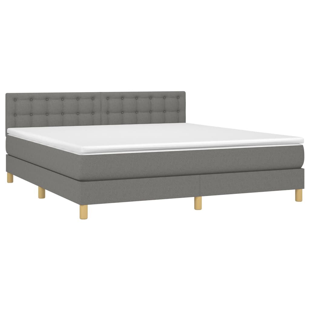 vidaXL Κρεβάτι Boxspring με Στρώμα & LED Σκ.Γκρι 160x200 εκ Υφασμάτινο