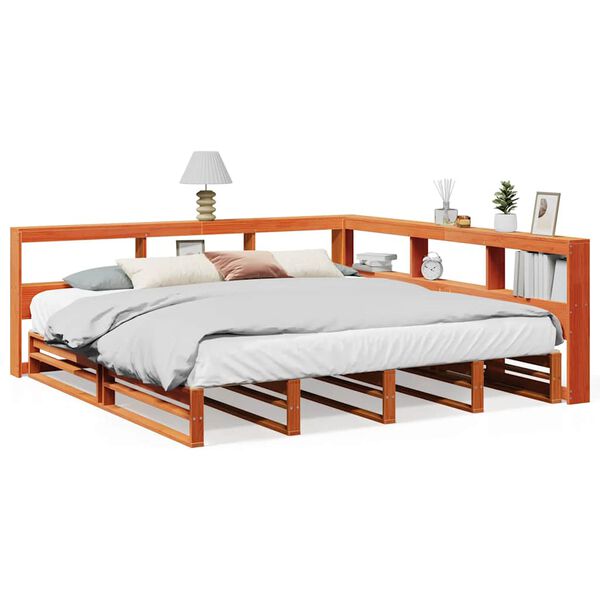 vidaXL Κρεβάτι Βιβλιοθήκη Χωρίς Στρώμα 200x200 εκ Μασίφ Ξύλο Πεύκου