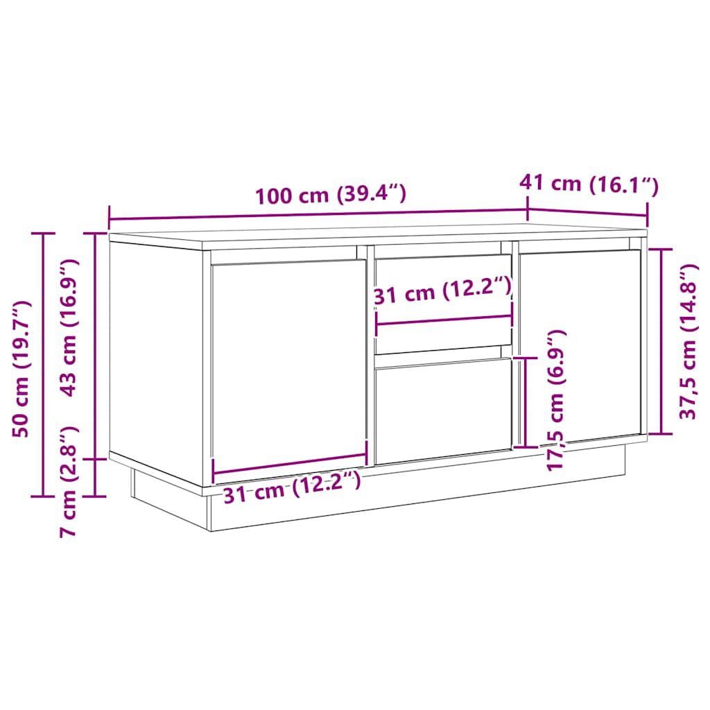 vidaXL Έπιπλο Τηλεόρασης με LED Μαύρη βελανιδιά 100x41x50 εκ.