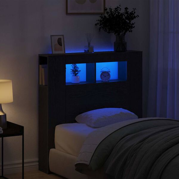 vidaXL LED κεφαλάρι με ράφι Μαύρη Οξυά 100 x 18,5 x 103,5 εκ.