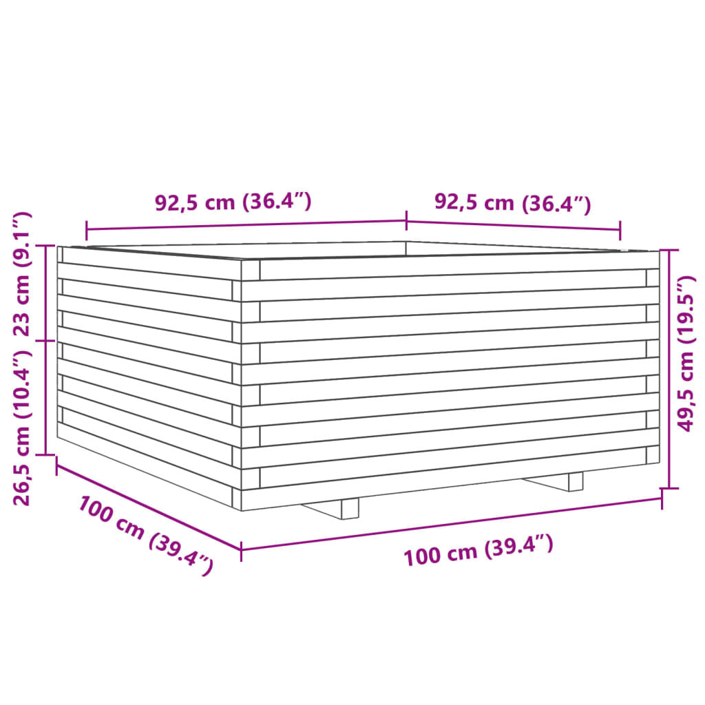 vidaXL Ζαρντινιέρα Κήπου 100x100x49,5 εκ. από Εμποτισμένο Ξύλο Πεύκου