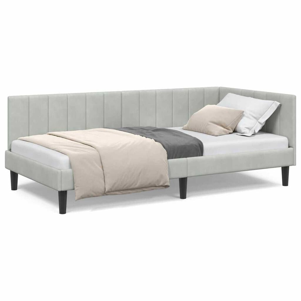 vidaXL Κρεβάτι Γωνίας με κεφαλάρι Ανοιχτό γκρι 90 x 190 cm Βελούδο