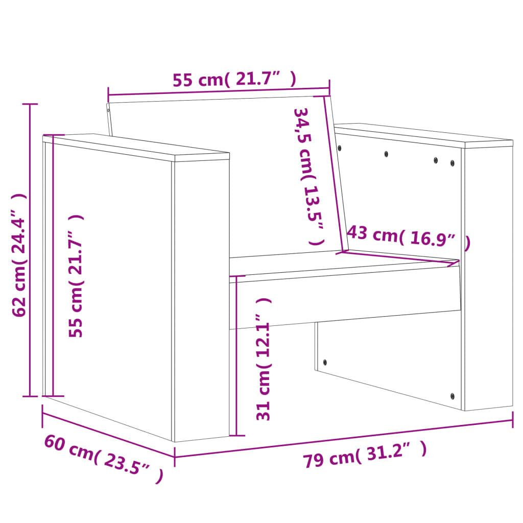 vidaXL Καναπές Κήπου Καφέ Κεριού 79x60x62 εκ. από Μασίφ Ξύλο Πεύκου