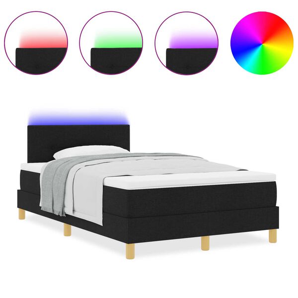 vidaXL Κρεβάτι με Στρώμα και LED Μαύρο 120x200 εκ Υφασμάτινο